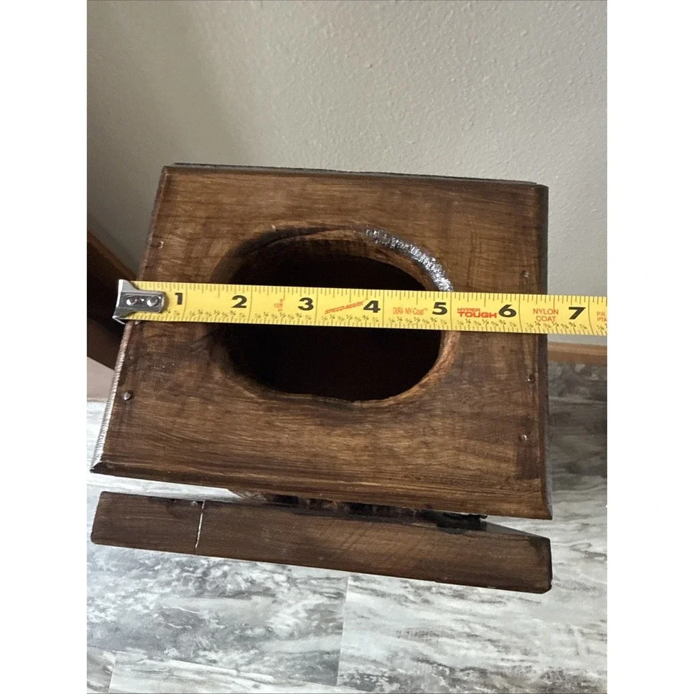 Vintage Farmhouse Cottage Wood Toilet Paper Cabinet Tissue Holder Curtain Front